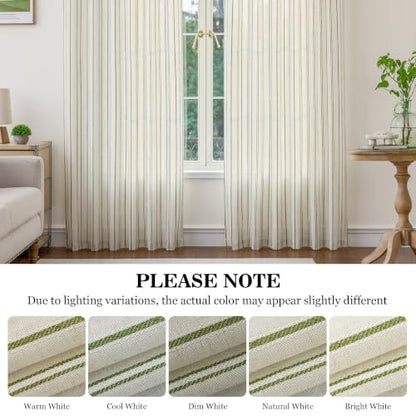 MYSKY HOME Green Striped Linen Curtains for Bedroom 72 Inch Length 2 Panels - color: Green, size: 50"W x 72"L (Pack of 2)
