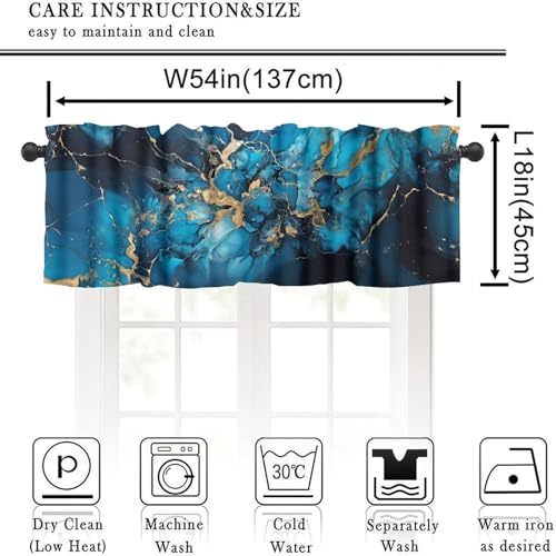 Dark Blue Marble Valance, Luxury Abstract Navy Blue Black Golden Marble Texture Print Blackout Valance Curtain for Kitchen Cafe Bedroom Living Room, 54x18inch - color: Marble-10