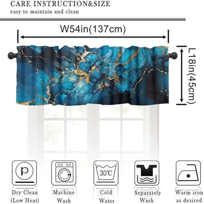 Dark Blue Marble Valance, Luxury Abstract Navy Blue Black Golden Marble Texture Print Blackout Valance Curtain for Kitchen Cafe Bedroom Living Room, 54x18inch - color: Marble-10