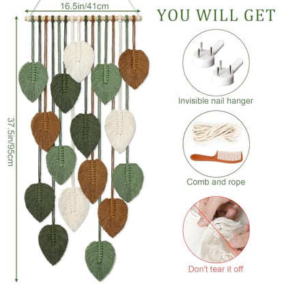 Vertical Macrame Wall Hanging Boho Home Decor Long Narrow Chic Wall Art - color: 16.5"W x 37.5"L