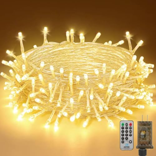 200 LED Clear Wire Warm White Christmas String Lights, 72 ft Plug-in Fairy String Lights with 8 Modes for Christmas/Party/Wedding/Bedroom/Indoor/Outdoor Decor, UL Certified - color: Warm White