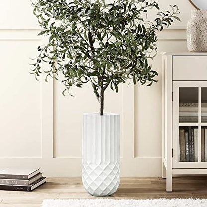 LuxenHome Planter for Outdoor Indoor Plants 25" H White Tall MgO Plant Pots - color: White 25"