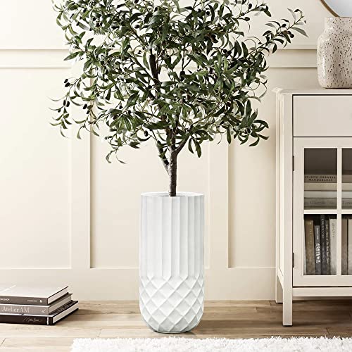 LuxenHome Planter for Outdoor Indoor Plants 25" H White Tall MgO Plant Pots - color: White 25"