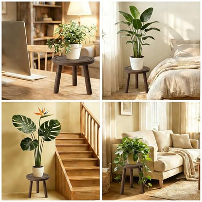Wood Plant Stands Indoor, 3-Pack Single Plant Stand for 6-12 Inch Pots, Mid-Century Modern Plant Stool, Tall Wooden Plant Stand for Large Plants Perfect Fit for Living Room, Balcony, Office(Dark Brown)