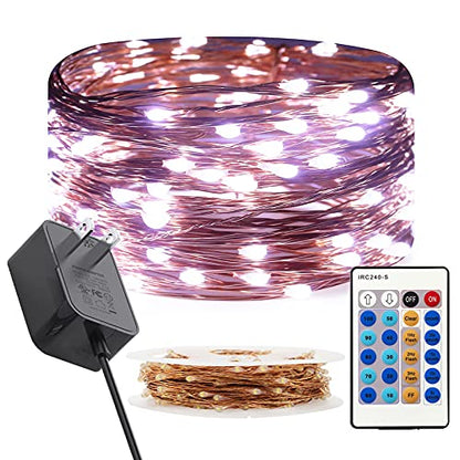 RUICHEN Dimmable Fairy Lights Plug in Copper Wire 33 Ft 100 LED, Cool White - color: Cool White