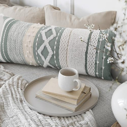 Decorative Boho Lumbar Pillow Cover 14x36 - Soft Textured Throw Pillow - color: Sage