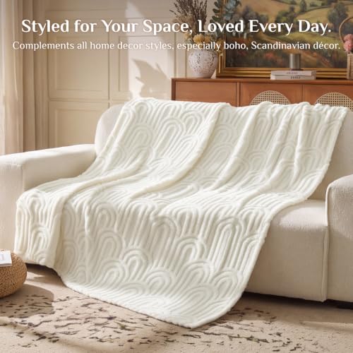 BEDELITE Cream White Boho Fleece Twin Blanket for Bed, 60x80 Inches - color: Cream White Boho, size: Twin(60"x80")