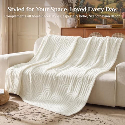 BEDELITE Cream White Boho Fleece Twin Blanket for Bed, 60x80 Inches - color: Cream White Boho, size: Twin(60"x80")