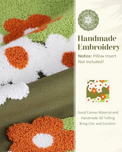 Embroidered Throw Pillow Cover, 18x18 Inch, Green Daisy - color: Green-flowers, size: 18" x 18" (Pack of 1)