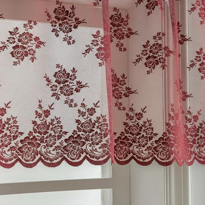 Kotile Burgundy Lace Valance for Windows Rustic Floral W52xL18 Inch 1 Panel - color: Burgundy