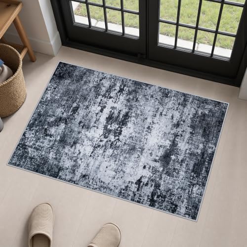 2x3 Washable Entryway Rug: Modern Abstract Indoor Carpet Black - color: Black, size: 2' x 3' (Rectangular)