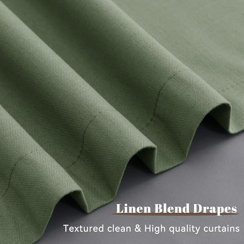 Olive Green 100% Blackout Linen Textured Curtains 92 Inches Long 2 Panels Set Room Darkening Curtains for Bedroom Living Room Back Tab Hook Belt Insulated Thermal Noise Reduction Window Drapes 52x92 - color: Olive Green, size: 52"W x 92"L (Pack of 2)