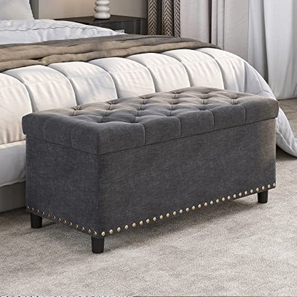 BELLEZE Storage Ottoman, Tufted Ottoman with Close Hinge, Foot Rest for Living Room (Dark Gray, 31 inch) - color: Dark Gray
