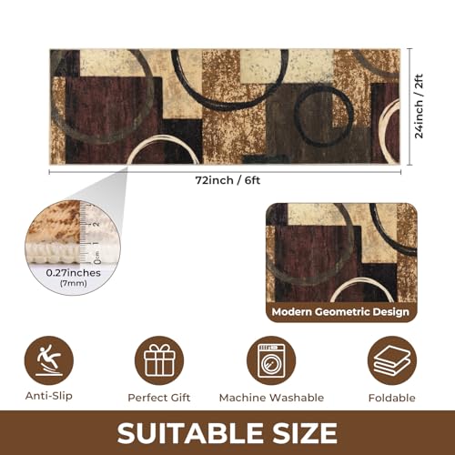 Yamaziot 2x6 Washable Modern Abstract Runner Rug Non-Slip for Hallways - color: Brown, size: 2x6ft