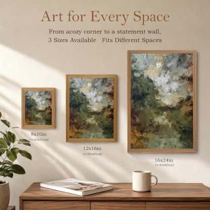 Framed Abstract Wall Art Green Landscape Canvas Print - color: painting, size: 10"L x 8"W
