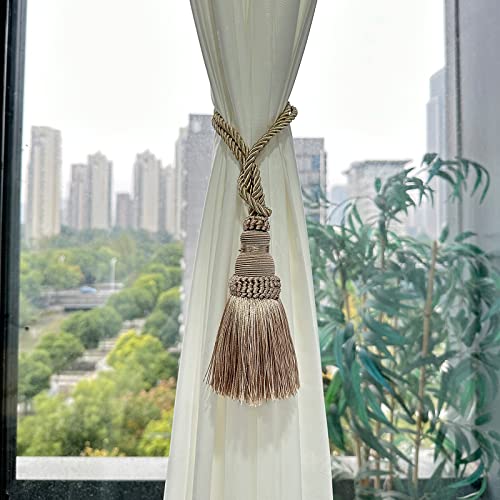 4 Pack Curtain Tie Backs Rope Tassels for Curtain Holdback - color: Khaki, size: 4p