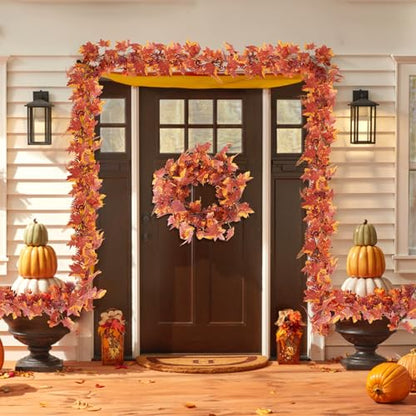 RECUTMS 2Pc Fall Maple Leaves Vines with Boston Fern Eucalyptus Leaf 5.74FT - color: 2pcs Fall Maple Boston Garlands