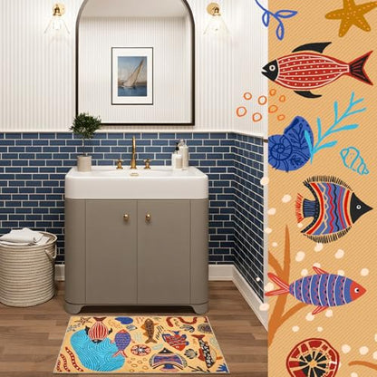 jinchan 2x3 Coastal Area Rug Washable Kids Rug Colorful Ocean Fish Mat, Tan - color: Undersea Stroll Light Taupe, size: 2' x 3' (Rectangular)