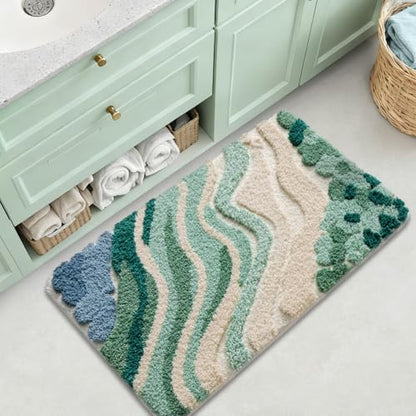 LUMI Beach Bathroom Rug 20x32, Soft Absorbent Bath Mat, Non Slip - color: Beach Aqua Green, size: 20"x32"