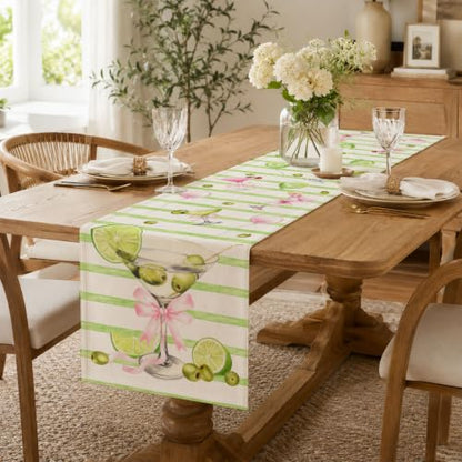 Martini Linen Table Runner, A Tini Bit Older Birthday Party Decor - color: Green