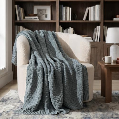 EVERGRACEHOME Chunky Chenille Knit Throw Blanket, Dusk Blue, 50" x 60" - color: Dusk Blue, size: 50" x 60"