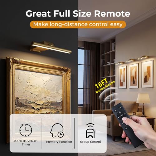 16" Picture Lights for Wall - 10000mAh Rechargeable Art Light - color: Gold, size: 16inch