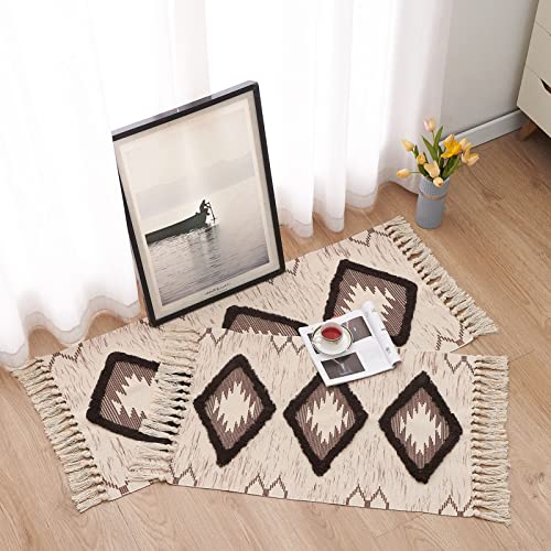 Boho Bathroom Rugs 2x3ft Farmhouse Bath Runner Rug, Small Tufted Cotton Accent Floor Mat with Tassels, Brown - color: Brown, size: 2' x 3' (Runner)