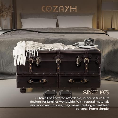 COZAYH Storage Bench, Mid-Century Faux Leather Ottoman, Bedroom, Dark Brown - color: Black Brown