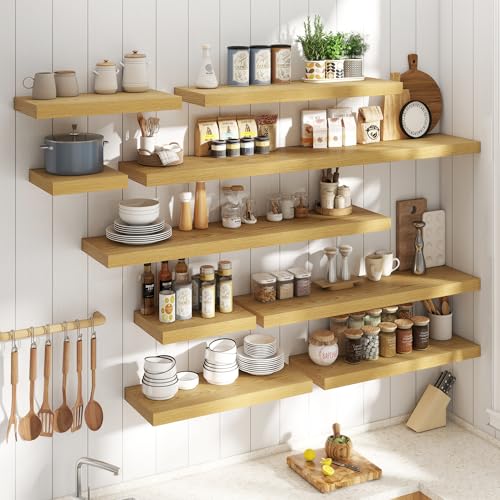 16 Inch Floating Shelves for Wall 2 Pack, 12"D Wood Grain Bathroom Shelves - color: (B.o.) Natural Oak Finish, size: 16"W x 12"D x 1.5"H, 2 Pack