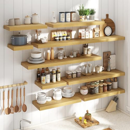 16 Inch Floating Shelves for Wall 2 Pack, 12"D Wood Grain Bathroom Shelves - color: (B.o.) Natural Oak Finish, size: 16"W x 12"D x 1.5"H, 2 Pack