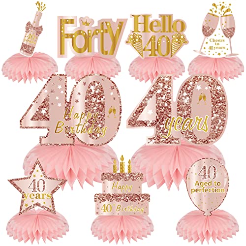 Turypaty Happy 40th Birthday Honeycomb Table Centerpieces Decorations Women - style: Pink Rose Gold 40th