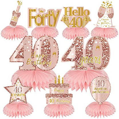 Turypaty Happy 40th Birthday Honeycomb Table Centerpieces Decorations Women - style: Pink Rose Gold 40th