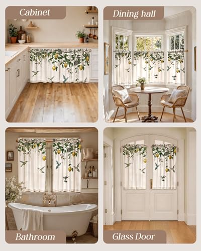 Miss Adola 45 Inch Length Kitchen Tier Curtains, Farmhouse Lemon - color: Farmhouse Lemon, size: 28"W x 45"L (Pack of 2)