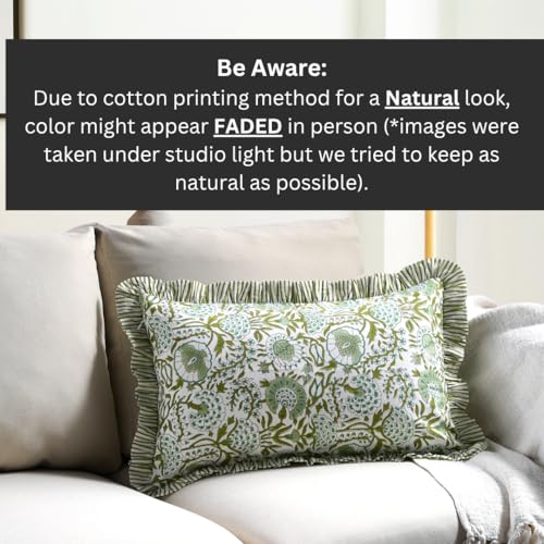 CPC Agate Green Block Print Ruffle Sham Pillow Cover 12x20 Inch, Pack of 1 - color: Agate Green, size: 20" x 12" (Pack of 1)