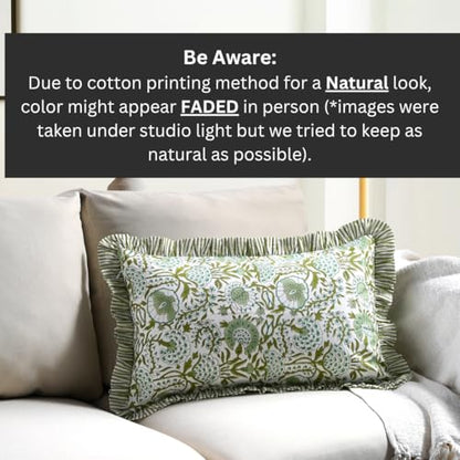 CPC Agate Green Block Print Ruffle Sham Pillow Cover 12x20 Inch, Pack of 1 - color: Agate Green, size: 20" x 12" (Pack of 1)