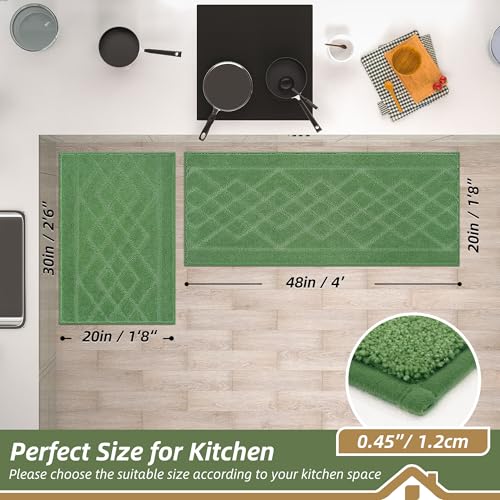 BEQHAUSE Kitchen Rugs Set of 2 Non Slip Runner, 20"x30"+20"x48", Green - color: Green, size: 20" X 30" + 20" X 48"