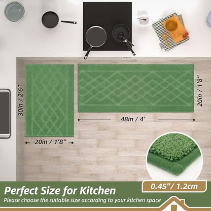 BEQHAUSE Kitchen Rugs Set of 2 Non Slip Runner, 20"x30"+20"x48", Green - color: Green, size: 20" X 30" + 20" X 48"