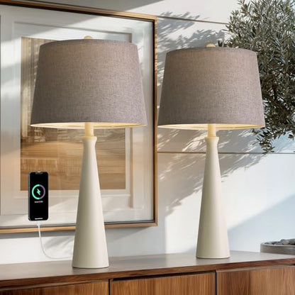 Oneach 25.75" Modern Table Lamp for Bedroom Set of 2, USB C Port, White - color: White