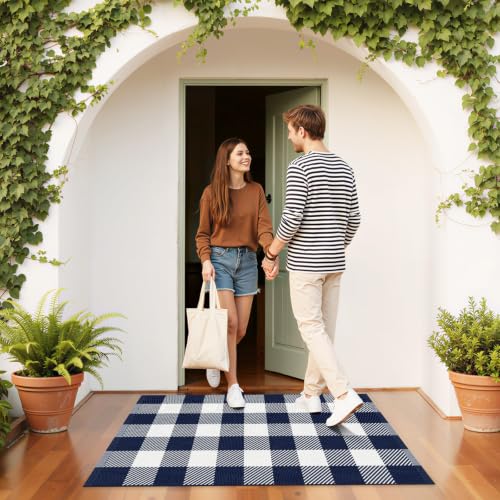 Outdoor Rugs, Blue and White Area Rug Checkered 2’4’’x3’7’’ - color: Blue & White, size: 2'4" x 3'7" (Rectangular)