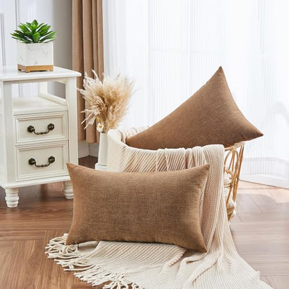 GAWAMAY 2 Pack 12x20 Apricot Brown Chenille Throw Pillow Covers for Couch - color: Apricot Brown, size: 20" x 12" (Pack of 2)