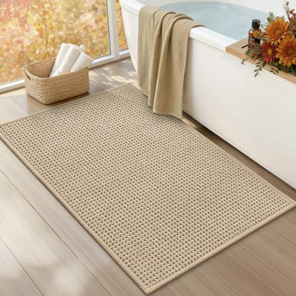 Color&Geometry Beige 30x17 Waffle Bath Mat, Rubber Non Slip Bathroom Rug - color: Beige, size: 17"x30"