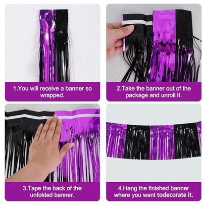 BEISHIDA Black Purple Fringe Garland Banner 30ft Wall Tinsel Foil Streamers - color: Black Purple