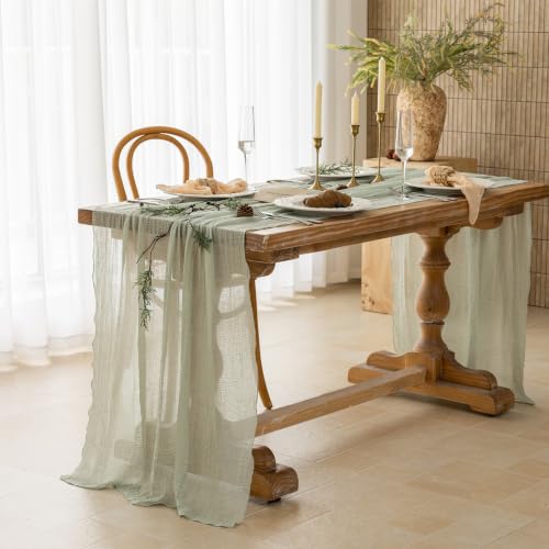 2Pcs Sage Green Cheesecloth Table Runner 120 Inches for Party Home Decor - color: Sage Green, size: 35"x120"(Pack of 2)