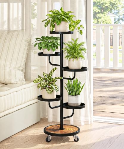 Bamworld Metal Plant Stands with Wheels Tall Plant Stand Indoor Black - color: Black