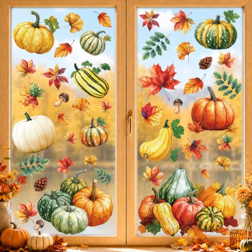 8 Sheets Fall Pumpkin Window Clings, Autumn Window Stickers Decorations - color: Fall Pumpkin