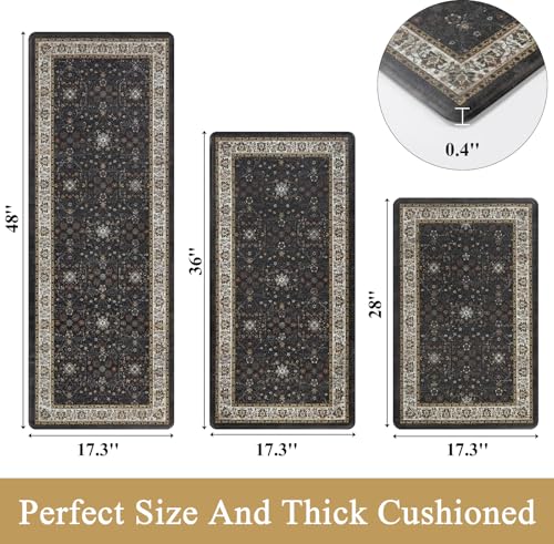 Pauwer Anti Fatigue Kitchen Floor Mats Set of 3, Cushioned Rugs, Black - color: Black