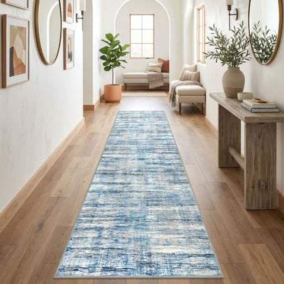 KOZYFLY Modern Washable Rug Runner 2.6x10 Hallway Runner Rug Blue Beige - color: Blue Beige, size: 2'8" x 10' (Runner)