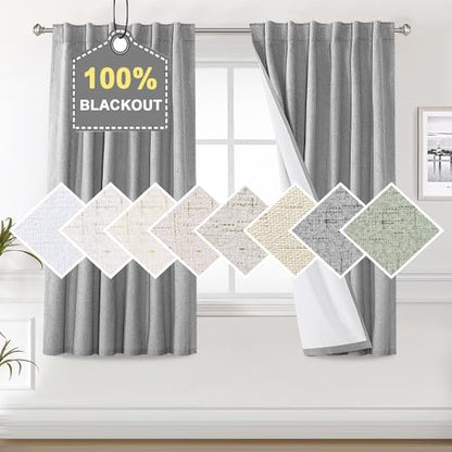 H.VERSAILTEX Faux Linen 100% Blackout Curtains for Bedroom 63 inches Long Thermal Insulated Textured Linen Look Curtain Back Tab/Rod Pocket/Hook Belt Draperies 2 Panels, 52 x 63 Inch，Dove Gray - color: Dove Gray, size: 52"W x 63"L (Pack of 2)