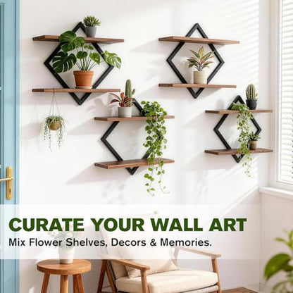 Set of 3 Floating Wall Shelves for Plants, Brown - color: Rustic Brown-3pack