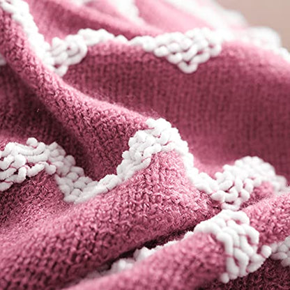 BOURINA Knitted Throw Blanket Chenille Outdoor Blanket,Rose Wine 50x60Inch - color: A-rose Wind, size: 50"×60"